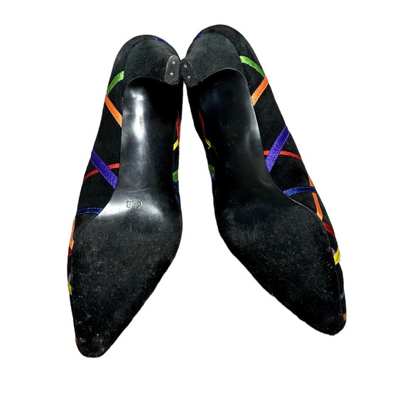 Pazzo Women's Black Multicolor Faux Suede 80's Punk Retro Heels Size 6.5B - Picture 12 of 15